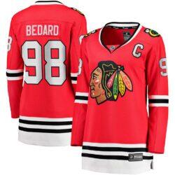 Connor Bedard Chicago Blackhawks Fashion7 Women's Home Captain's Patch Breakaway Jersey - Red - Front View