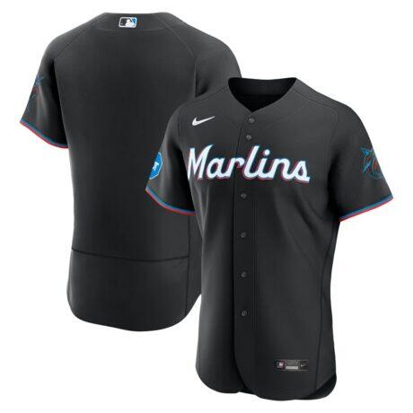 Miami Marlins Nike Alternate Sponsor Patch Authentic Jersey - Black - Front View
