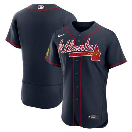 Atlanta Braves Nike Alternate Sponsor Patch Authentic Jersey - Dark Blue - Front View