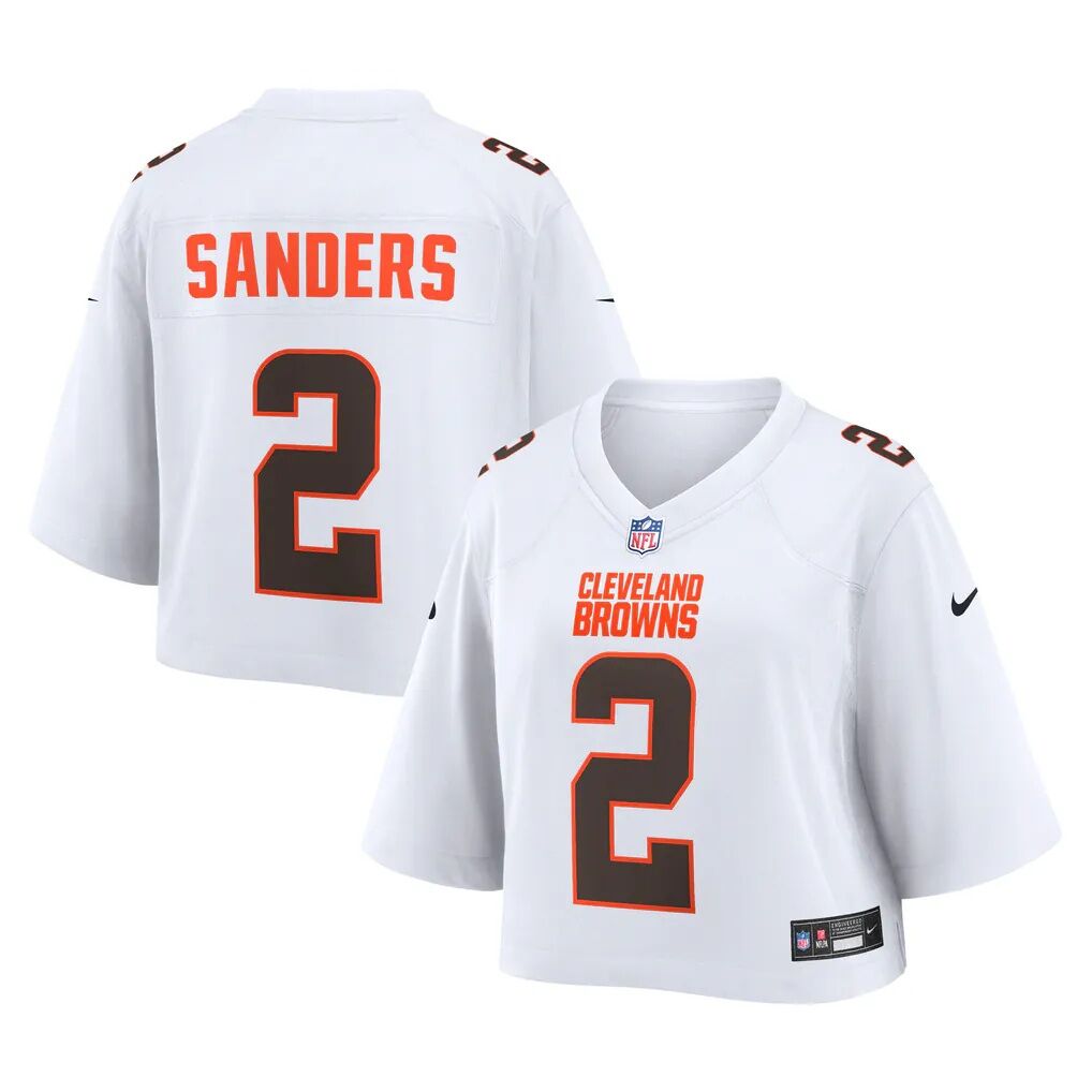 Shedeur Sanders Cleveland Browns Nike Women's Cropped Fashion Game Jersey - White - Front View