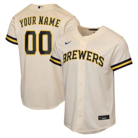 Milwaukee Brewers Nike Youth Home Replica Custom Jersey - Cream - Front View