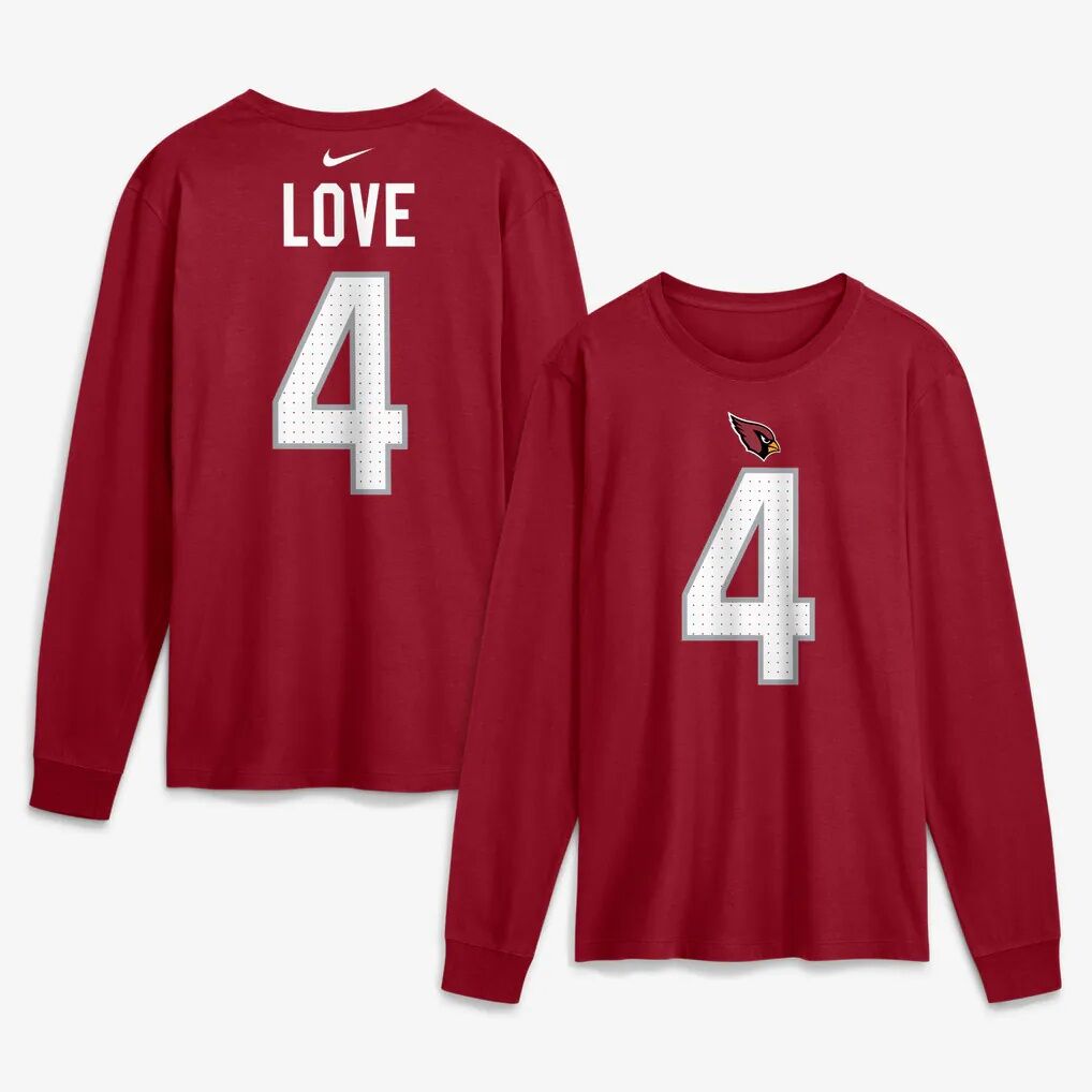 Jeremiyah Love Arizona Cardinals Nike Name & Number Long Sleeve T-Shirt - - Front View