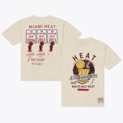 Miami Heat Mitchell & Ness Hardwood Classics Champions Vintage T-Shirt - Cream - Front View