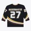Scott Niedermayer Anaheim Ducks Mitchell & Ness 2006/07 Captain Patch Stanley Cup Power Play Jersey - Black - Detail View