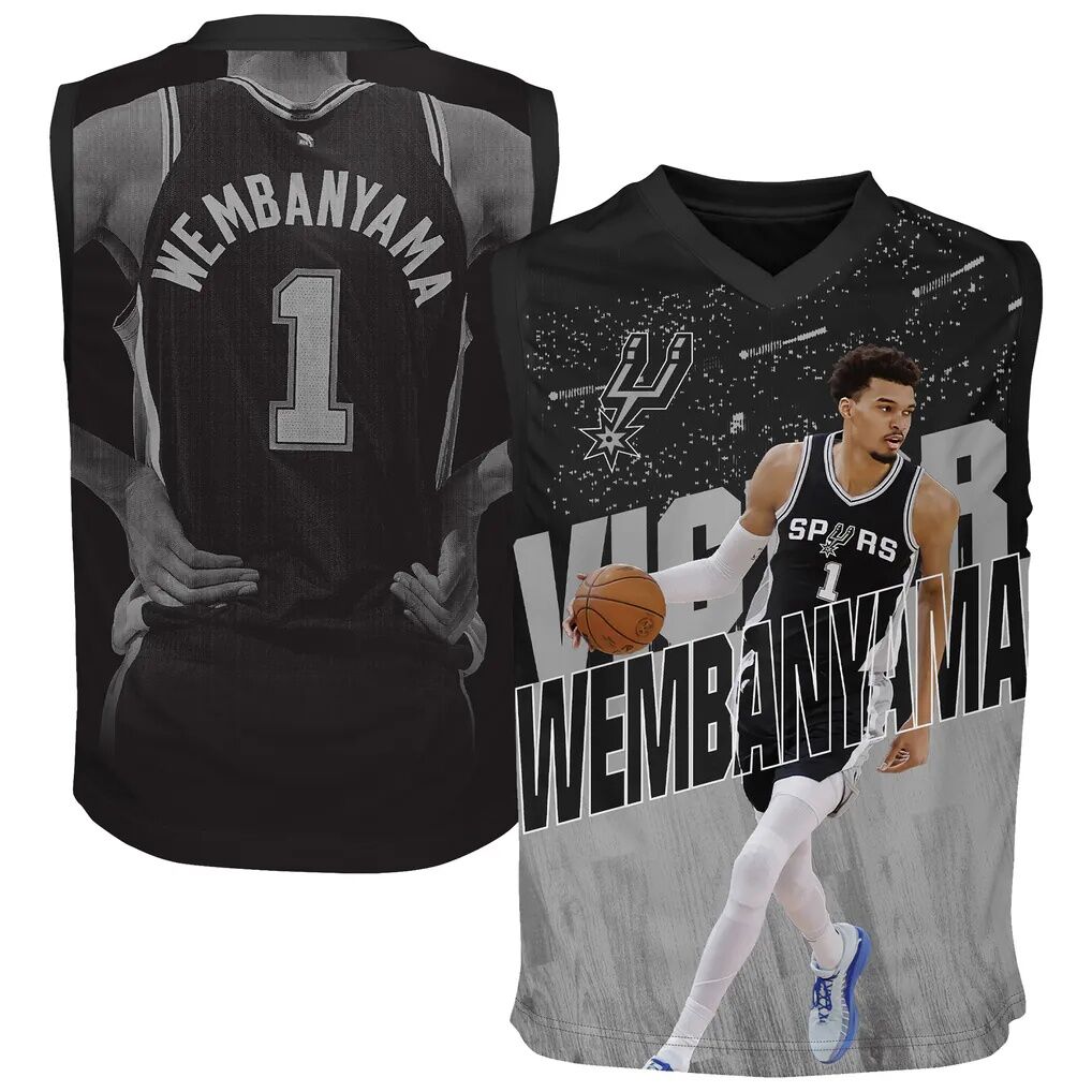 Victor Wembanyama San Antonio Spurs Outerstuff Youth Icon Play Jersey - Black - Front View