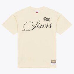 Philadelphia 76ers Mitchell & Ness Hardwood Classics Cookies & Cream T-Shirt - Cream - Front View