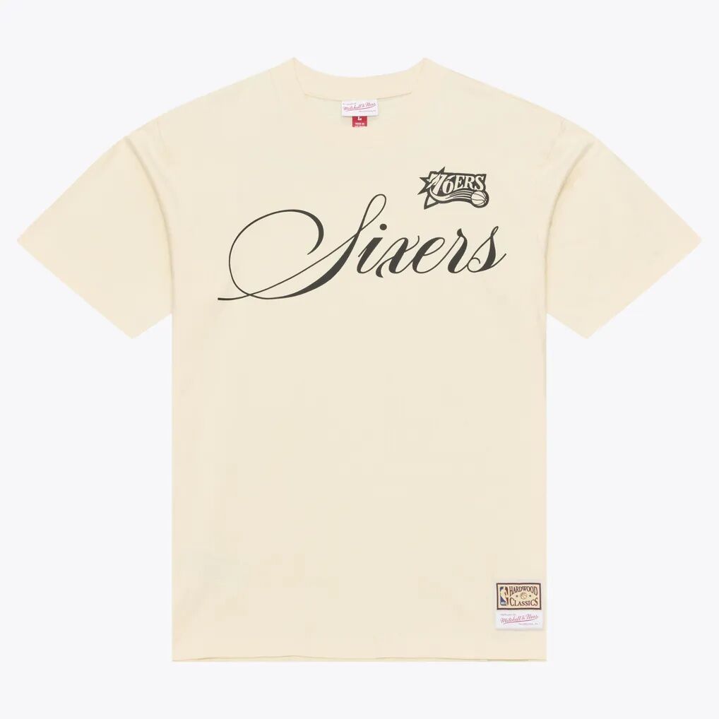 Philadelphia 76ers Mitchell & Ness Hardwood Classics Cookies & Cream T-Shirt - Cream - Front View