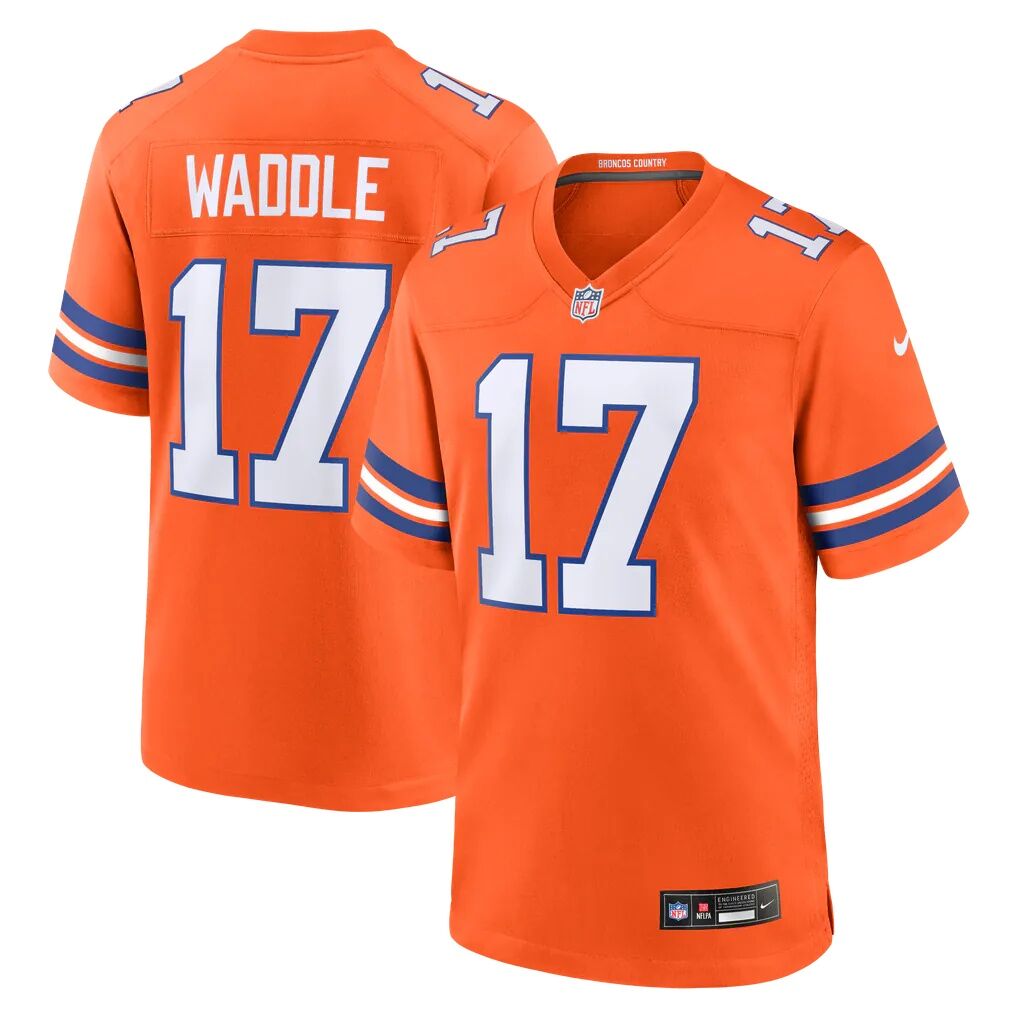 Jaylen Waddle Denver Broncos Nike Alternate Mile High Collection 1977 Throwback Game Jersey - Orange - Front View