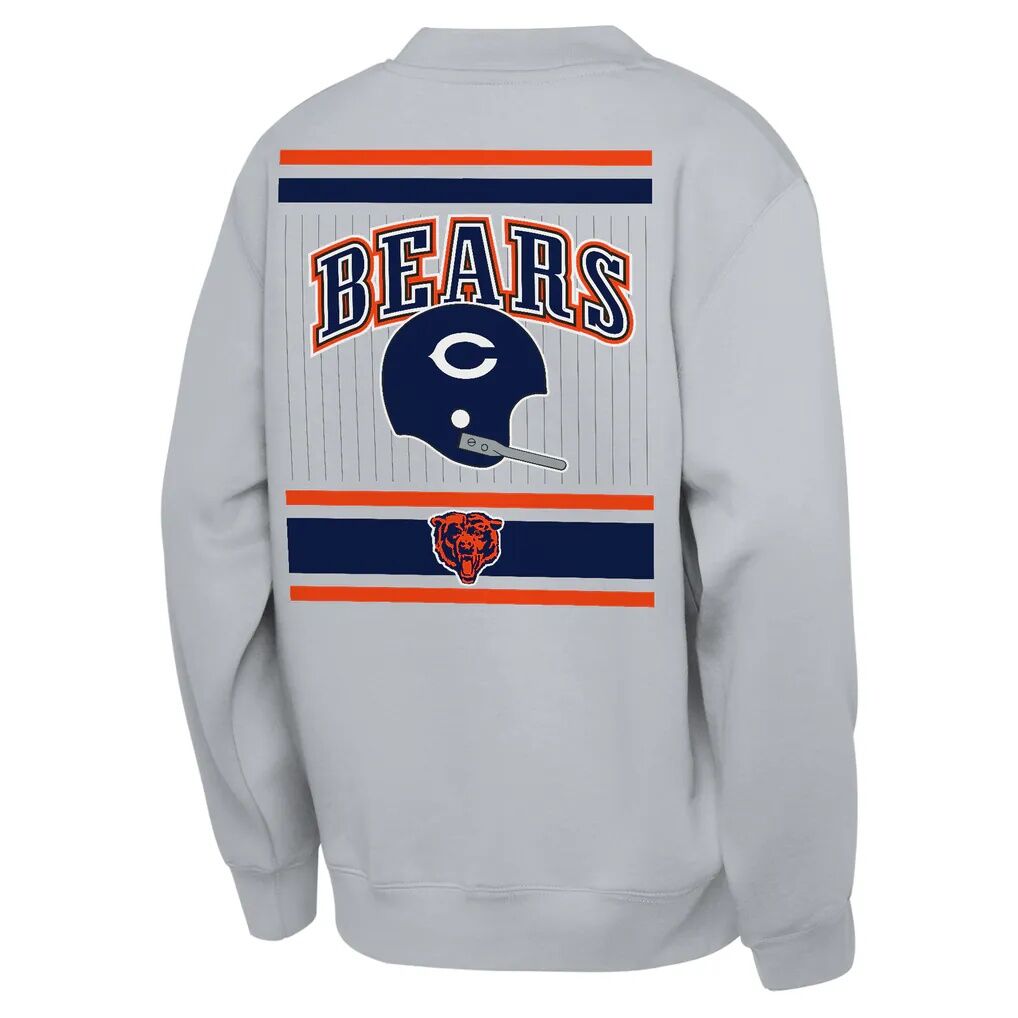 Chicago Bears Mitchell & Ness Youth Maxxed Out Fleece Fleece Crew Sweatshirt - Heather Gray