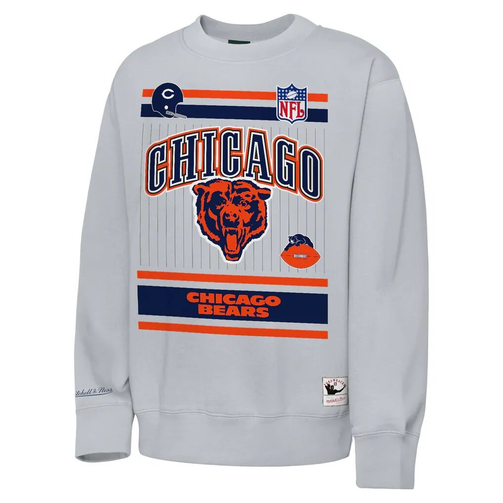 Chicago Bears Mitchell & Ness Youth Maxxed Out Fleece Fleece Crew Sweatshirt - Heather Gray