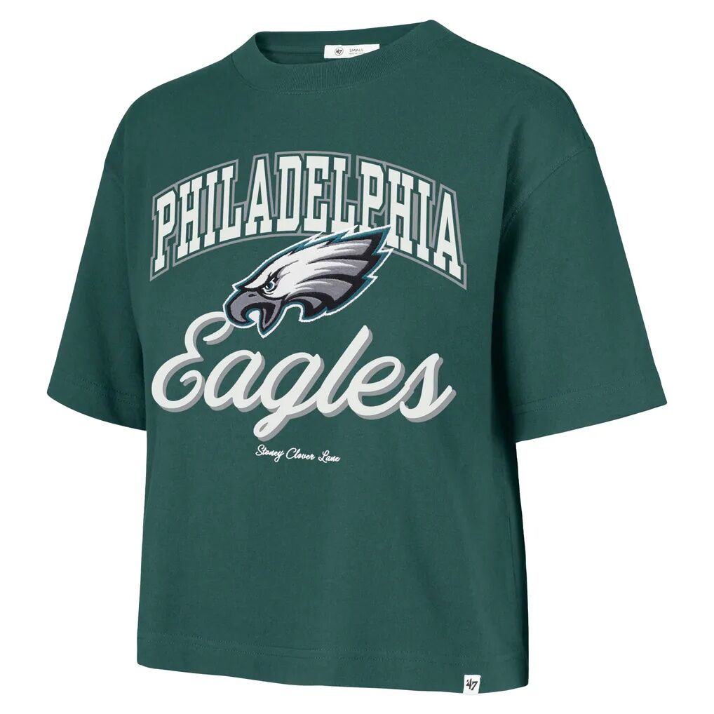Philadelphia Eagles Stoney Clover Lane x '47 Women's Script City Boxy Cropped T-Shirt - Midnight Green