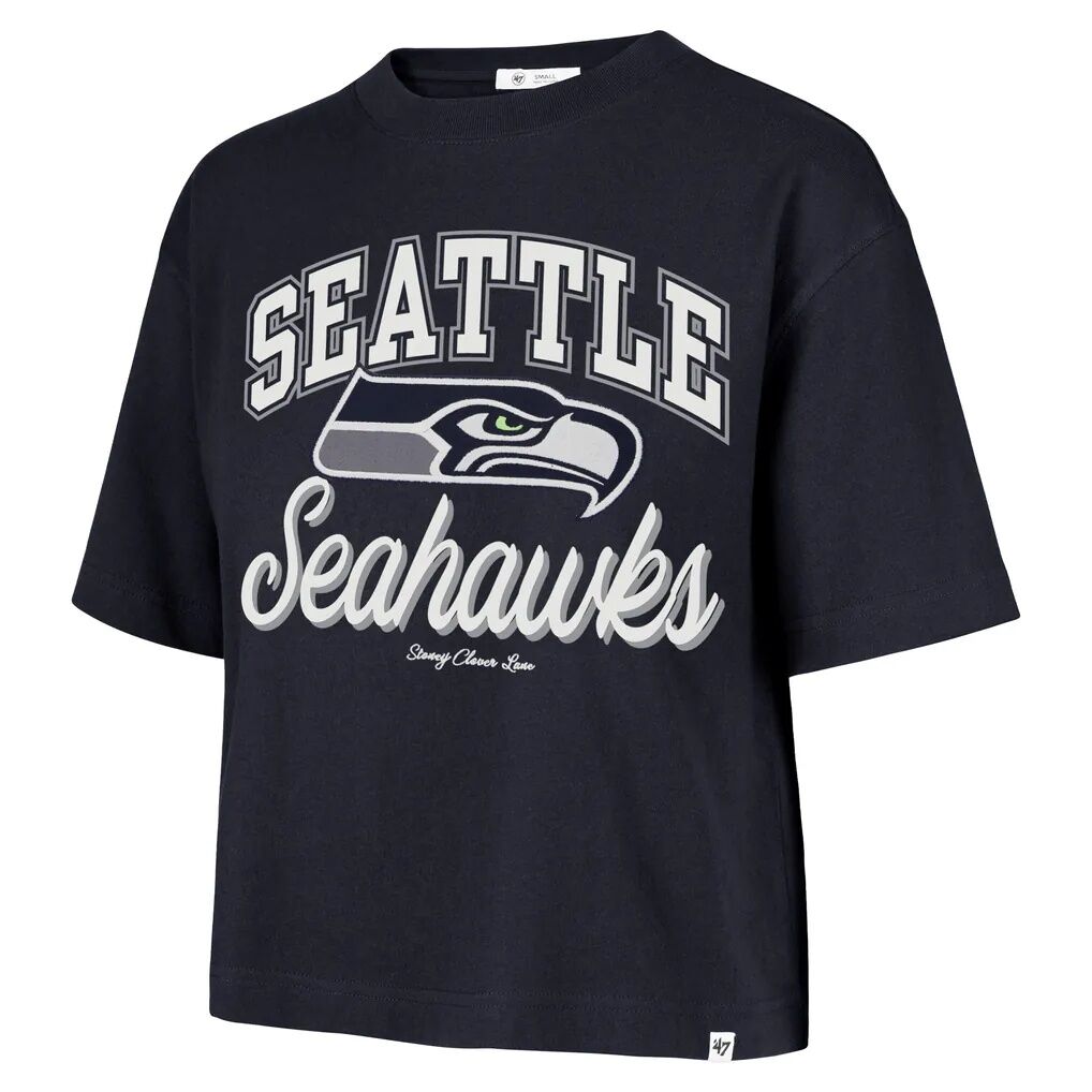 Seattle Seahawks Stoney Clover Lane x '47 Women's Script City Boxy Cropped T-Shirt - College Navy