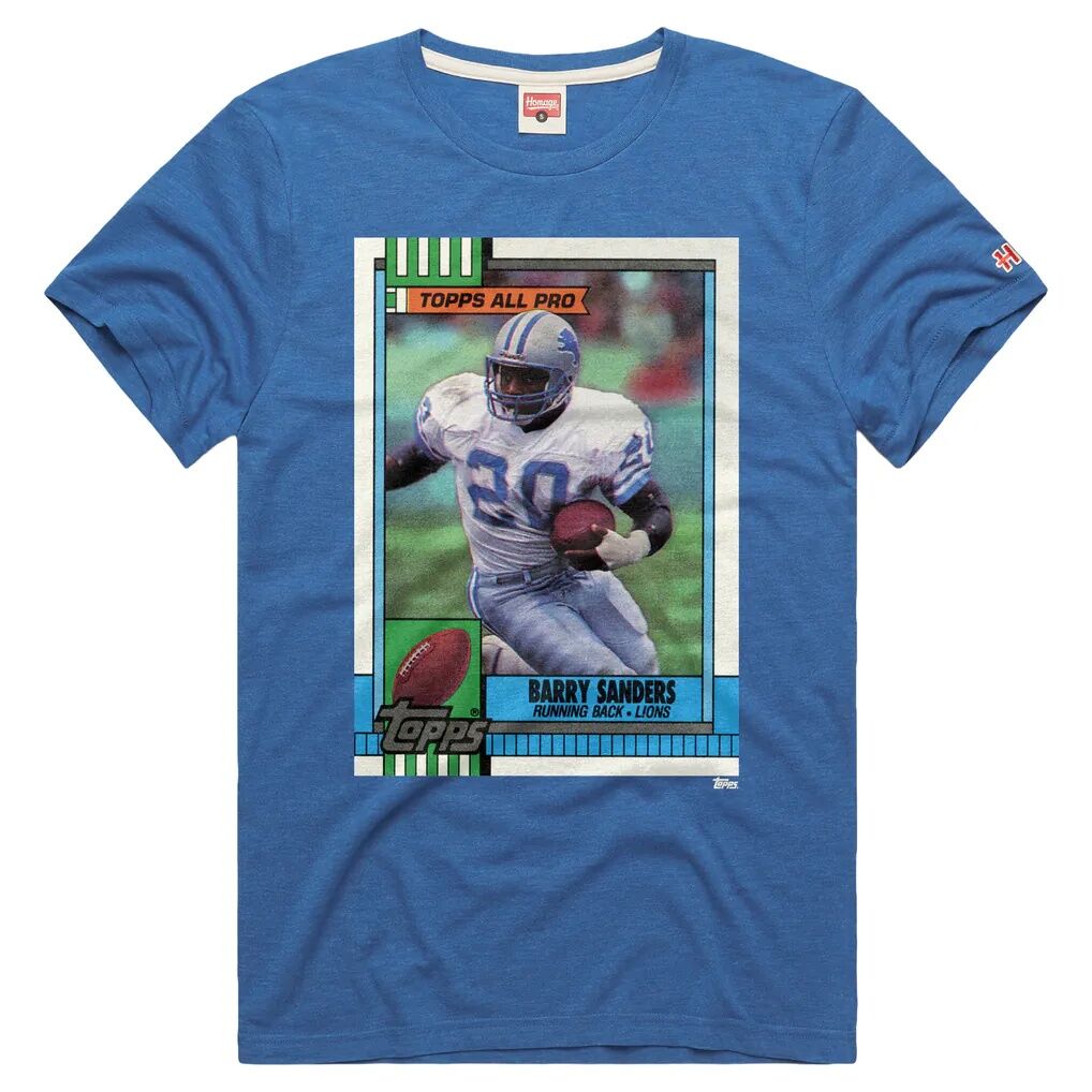 Barry Sanders Detroit Lions Homage Unisex NFL Topps Trading Card Tri-Blend T-Shirt