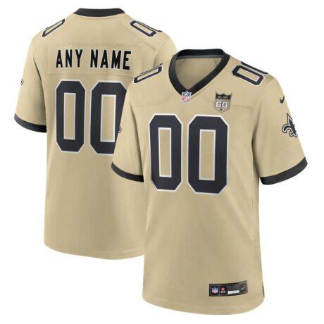 New Orleans Saints Nike Alternate 60th Season Custom Game Jersey - Gold - Front View