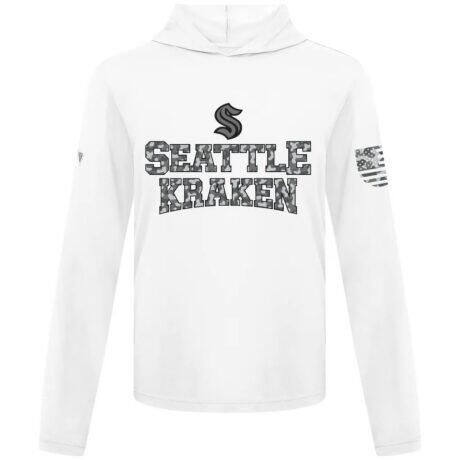 Seattle Kraken Levelwear Anthem Camo Long Sleeve Hooded T-Shirt - White - Front View