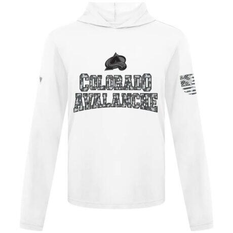 Colorado Avalanche Levelwear Anthem Camo Long Sleeve Hooded T-Shirt - White - Front View