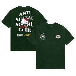 Green Bay Packers AntiSocialSocialClub Unisex Hello Kitty Blitz T-Shirt - Green - Front View
