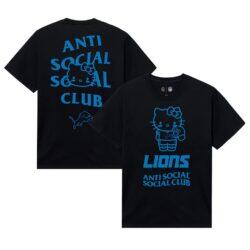 Detroit Lions AntiSocialSocialClub Unisex Hello Kitty Touchdown T-Shirt - Black - Front View