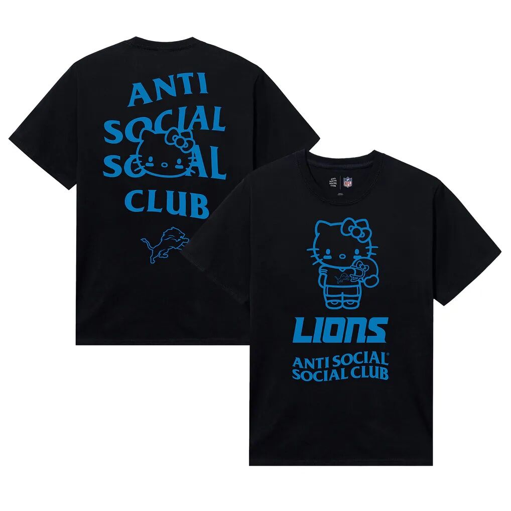 Detroit Lions AntiSocialSocialClub Unisex Hello Kitty Touchdown T-Shirt - Black - Front View