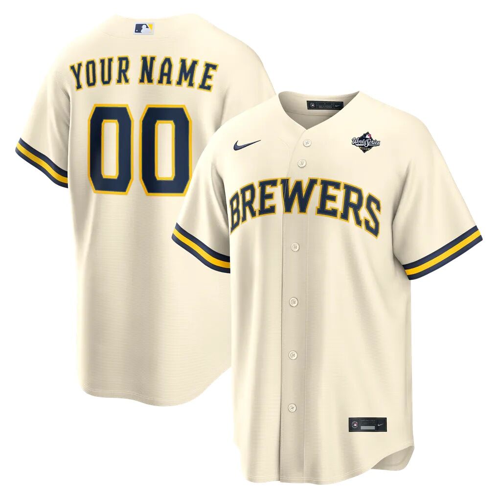 Milwaukee Brewers Nike 2026 World Series Patch Home Replica Custom Jersey